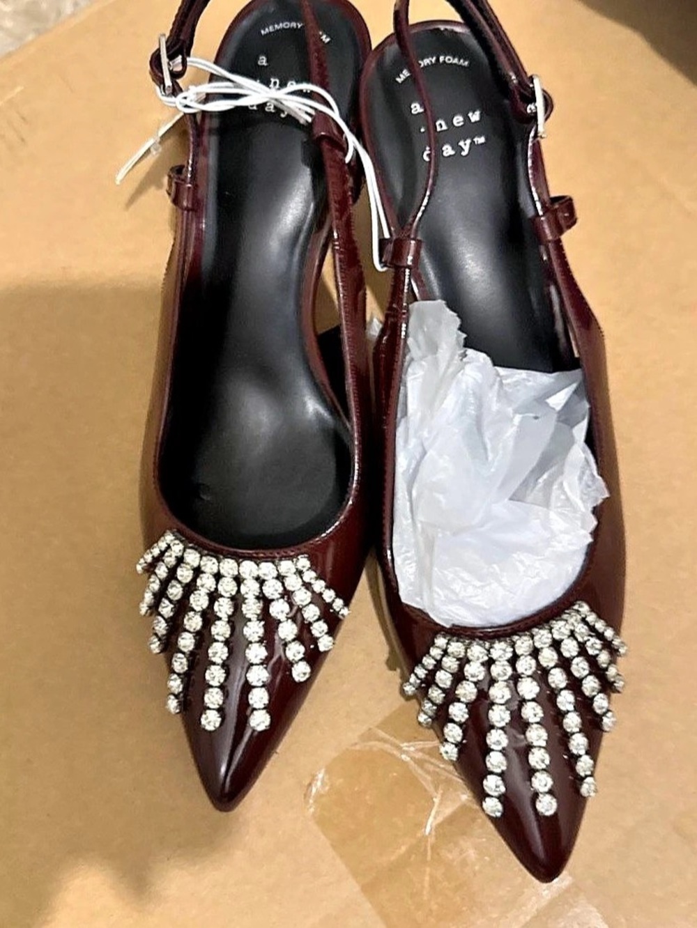 A new day Rhinestone Pointed-Toe Heels in burgundy NWT, 2 inch heels